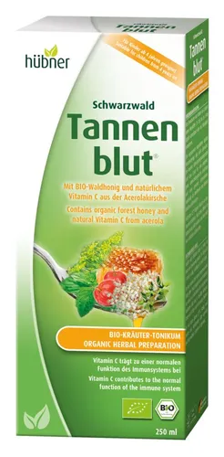 Hübner Tannenblut BIO Kräutertonikum | Mit BIO Waldhonig und natürlichem Vitamin C | Wohltuend für Rachen, Hals und Atemwege | Alkoholfrei, vegan, ohne Gluten und Lactose | 250 ml