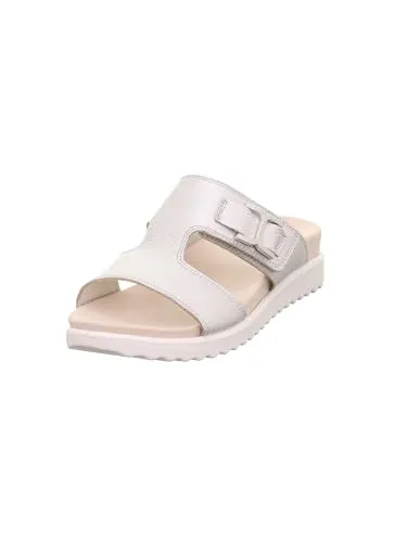 Legero Sandalen Leder Pantolette silberfarben 39 EU - Pantoletten aus hochwertigem Leder in elegantem Silber, ideal für lässige Freizeitlooks. Mit praktischem Klettverschluss und bequemer Blockabsatzhöhe von 4 cm.