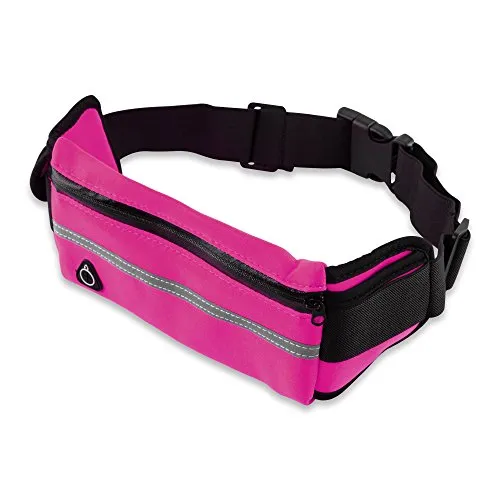 EmpireAthletics - Neopren Hüfttasche (Hüftumfang von 70-100 cm) für alle Smartphones mit Schlüsselfach, Kopfhöreranschluss und Steckschließe - Sport Jogging Bauchtasche Laufgürtel in PINK
