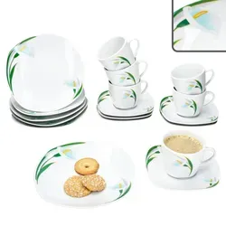 18tlg Kaffeeservice White Calla für 6 Personen - Exquisites Porzellan-Kaffeeservice mit zarten Calla-Blüten, spülmaschinen- und mikrowellengeeignet – ideal für stilvolle Kaffeetafeln und besondere Anlässe.