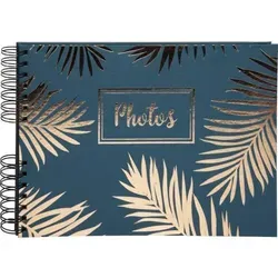 Exacompta Spiralfotoalbum 50 Seiten schwarz 32x22cm - Palam blau - Fotoalben, traditionelles Design mit trendigen Roségold-Markierungen und Palmblattmuster, ideal für die stilvolle Präsentation Ihrer schönsten Erinnerungen.