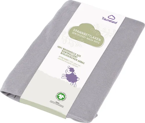 TRÄUMELAND Spannbetttuch grau (anthrazit) 70x140 cm - Kuschelweiches Spannbettlaken aus 100% BIO Baumwolle, zertifiziert nach GOTS. Ideal für eine angenehme Nachtruhe und perfekt für Standardmatratzen bis 12 cm Höhe.