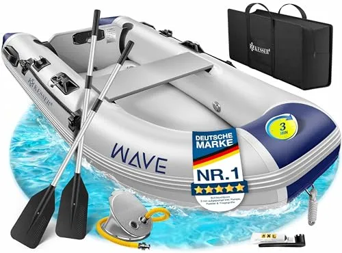 KESSER® Schlauchboot für 2-4 Personen - Wave Motor geeignet Freizeitboot - Vielseitiges Freizeitboot für 2-4 Personen, ideal für küstennahe Gewässer und Seen. Robust aus 3-lagigem PVC, inklusive Reparaturset und Tragetasche für einfachen Transport. Genießen Sie Abenteuer auf dem Wasser mit hohem Komfort!