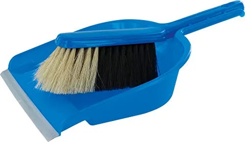 TRIUSO Schaufel mit Besen Roßhaar Lippe Kunststoff farbig (Blau, Gummigriff)