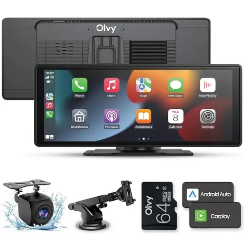 Olvy CarPlay Display – 10,26-Zoll Wireless CarPlay Box - Digital Media-Receiver mit kabelloser Verbindung für freihändiges Fahren. Unterstützt Android Auto und Smart CarPlay Pro für nahtloses Streaming und GPS-Navigation.