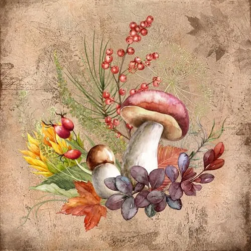 Servietten Steinpilz und Herbstfrüchte | Pilze | Beeren | Blätter | Herbst | Tischdeko | Decoupage | Serviettentechnik 33x33cm 20
