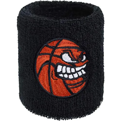 Schweissband mit Basketball Stickerei Bestickt & Absorbierendes Frottee Designer Schweißband | Wristband Basketball Geburtstag Geschenk für Basketballspieler Schweiß-Armband