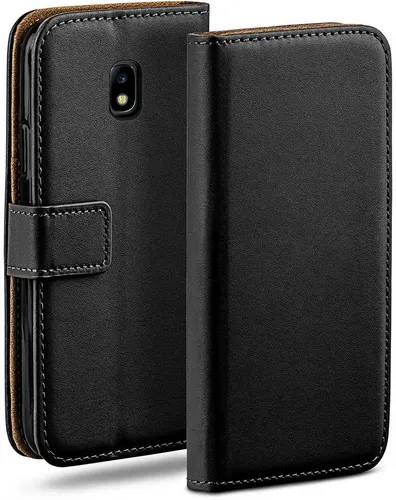moex Handyhülle für Samsung Galaxy J7 (2017) Hülle Klappbar Book Case Schwarz 5,5 Zoll, Klapphülle Kartenfach Flip Cover Handytasche Leder Optik Schutzhülle