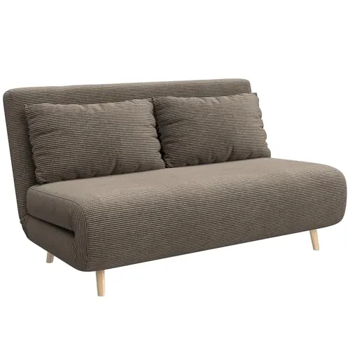 HOMCOM 3 in 1 Schlafsofa 2 Sitzer Sofa mit Schlaffunktion, 191 x 141 cm Klappbar Couch Schlafcouch mit 3-stufig Verstellbarer Rückenlehne und Kordoptik für Wohnzimmer, Dunkelbraun
