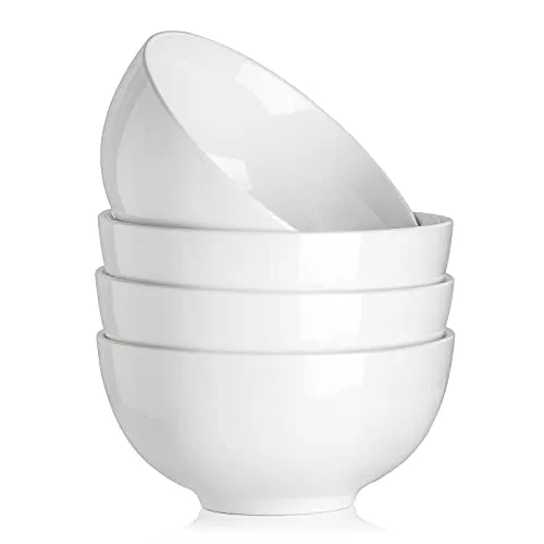 MALACASA, Serie Regular, 4-teilig Porzellan Cremeweiß Müslischalen Set, 1350ml Suppenschüssel Reisschale Bowl Essen, Snackschale Dessertschale für Salat, Suppen, Ramen, Obst usw. 17,8x17,8x8,5cm