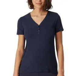 Schiesser Damen Schlafshirt Kurzarm Modal mit Knopfleiste-Mix + Relax - Schlafanzugoberteile für Damen, atmungsaktiv und besonders komfortabel, ideal zum Kombinieren mit anderen Artikeln aus der beliebten Mix+Relax Serie!