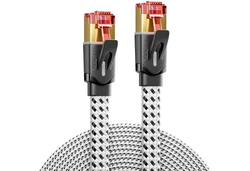 deleyCON 3,0m CAT7 Patchkabel Flachkabel RJ45 Nylon Netzwerkkabel Flach LAN LAN-Kabel