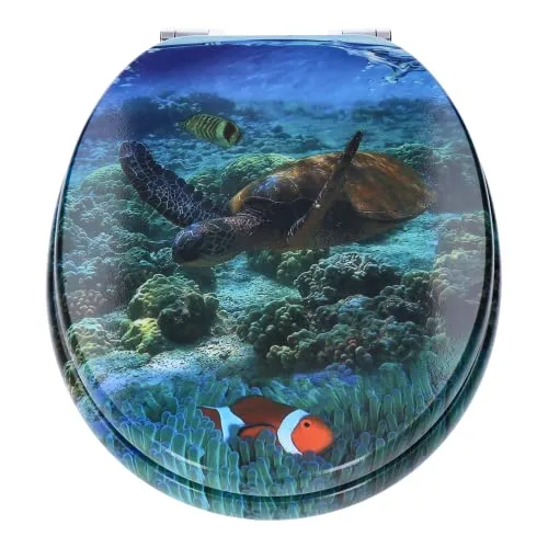 TP WC-Sitz mit Absenk-Automatik und Motiv, Soft-Close-Funktion, Toiletten-Deckel mit Holz-Kern, ovale O-Form, EU-Größe, bis 120 kg, rostfreie Scharniere, einfache Montage, universal passend