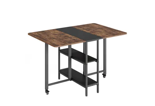 Mondeer Klappbarer Esstisch mit 2 Ablagen und Rollen – Vintage Braun, 140 x 80 x 75 cm