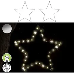LED Stern 2er Set silber 30 LEDs Ø30cm Eisen Kunststoff batteriebetrieben Weihnachtsstern zum Aufhängen Leuchtstern Gartendekoration - Silber