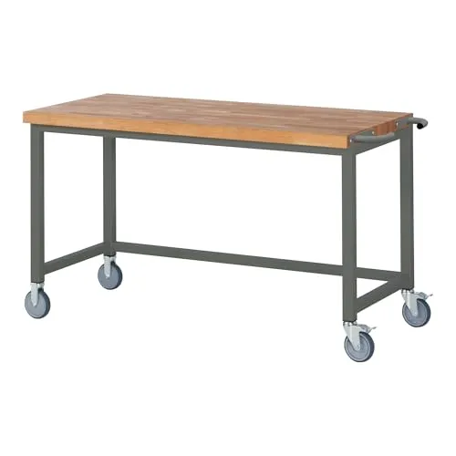 STIER Fahrbare Werkbank Premium 1500x700x880 mm - Rollwerkbank mit massiver Buche-Arbeitsplatte, belastbar bis 450 kg. Ideal für mobile Einsätze in Werkstatt und Produktion, komplett montiert geliefert.