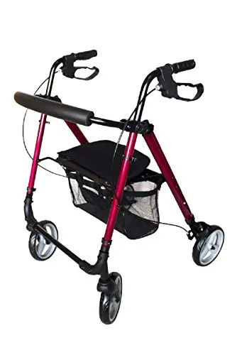 Aluminium Rollator rot AT51112 R - Behinderten-Bedarf: Leichter, faltbarer Rollator mit praktischer Einkaufs-Tasche und individuell anpassbarer Griffhöhe für mehr Mobilität und Komfort.