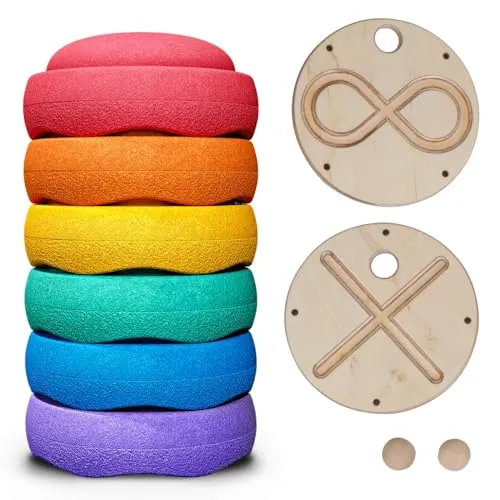 pedalo Stapelstein® Original Rainbow Classic mit Handmotorikscheiben - Vielfältiges Spielzeug für drinnen und draußen: Fördert Bewegung und Feinmotorik durch Balancieren, Sortieren und kreative Spiele – ideal für kleine Entdecker und generationsübergreifende Aktivitäten.