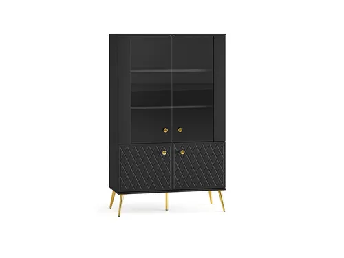 Glasvitrine Eljot Standvitrine 92x40x149cm - Eleganz in Schwarz und Gold - Schränke & Wandschränke: Stilvolle Standvitrine mit 4 Drehtüren und Soft-Close-Funktion, ideal zur Präsentation Ihrer Lieblingsstücke im Wohnzimmer.