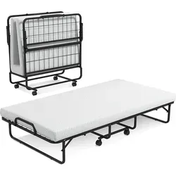 COSTWAY Klappbett 97x190 cm mit 10 cm Memory-Schaum-Matratze - Praktisches Klappbett mit robustem Metallrahmen für vielseitige Anwendungen. Die 10 cm dicke Memory-Schaum-Matratze sorgt für hohen Komfort, während die 4 Rollen einen einfachen Transport ermöglichen. Ideal für Gäste oder unterwegs.