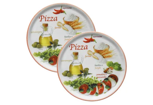MamboCat Pizzateller 2er Set Napoli - 31cm - Pizzateller Set aus Porzellan, ideal für große Pizzen und festliche Anlässe. Mit bunten Motiven und rotem Rand bringen sie italienisches Flair auf den Tisch.