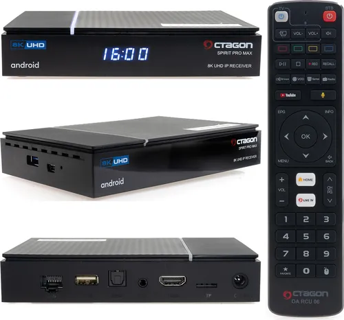 Octagon Spirit Pro Max 8K UHD Android TV 11 - Sat-TV-Receiver mit 8K UHD Unterstützung, 5G WLAN und Android 11 für grenzenloses Streaming und Unterhaltung.