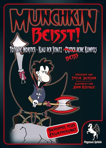 Pegasus Spiele Munchkin beißt! 1+2 - Spaß für Vampir- und Monsterfans - Gesellschaftsspiel voller Humor, in dem Spieler als Vampire und Werwölfe spannende Abenteuer im Spukhaus erleben. Ideal für lustige Spielabende mit Freunden!