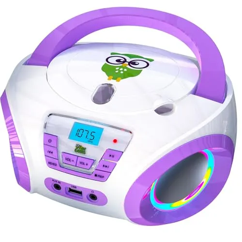 TinyGeeks Tunes Kids Boombox CD-Player für Kinder NEU + UKW-Radio + Inklusive Batterien + Lila Radio