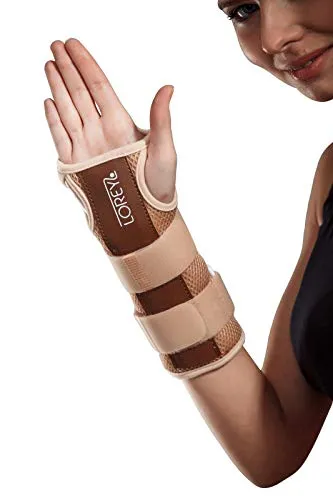 LOREY Atmungsaktive Handgelenkstütze mit anatomisch geformter Aluleiste für optimale Stabilisierung, für Männer und Frauen, Handbandage aus 6 mm 3D-Meshgewebe, für linke/rechte Hand, Beige, Größe L-XL