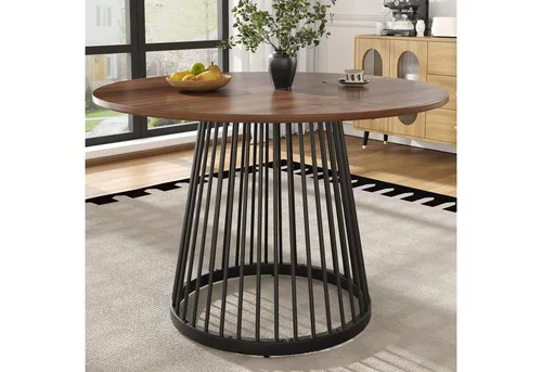 STILVORA Essgruppe Runder Tisch für 4 Personen – Kompakter Kaffeetisch mit Schwarz-Brauner MDF-Oberfläche - Platzsparender Esstisch (80x80 cm) mit stabiler MDF-Platte und robusten Eisenbeinen. Ideal für kleine Räume, pflegeleicht und vielseitig nutzbar als Esstisch oder Arbeitsplatz. Verstellbare Füße sorgen für sicheren Stand.