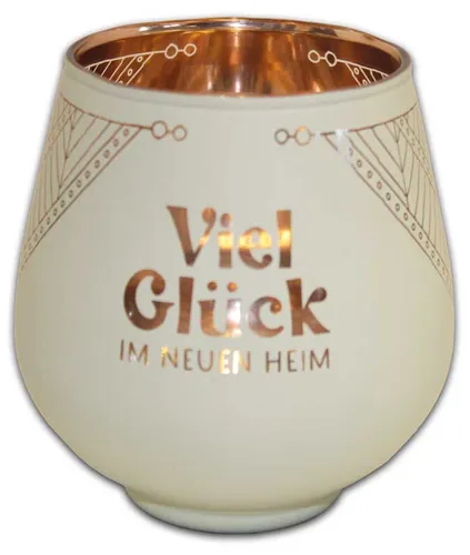 Windlicht aus Glas  - gelaserte Schrift -  Viel Glück im neuen Heim - KKL26