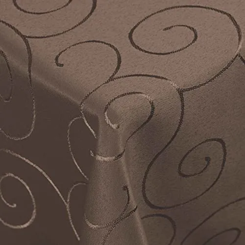 Kringel/Circle Tafeldecke 130 x 340 cm - Dunkelbraun Damast - Hochwertige eckige Tischdecke aus 100% Polyester mit eleganten Barock-Ornamenten, pflegeleicht und bügelfrei. Ideal für festliche Anlässe oder den täglichen Gebrauch.