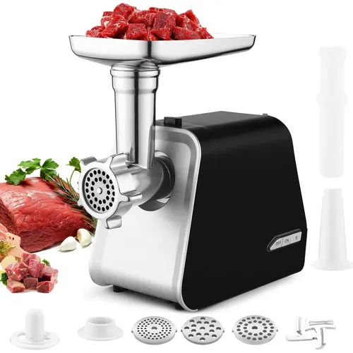 Nictemaw Elektrische vleesmolen, 2000 W, met 3 schijven, worst- und spuitgebakopzetstuk (5306)