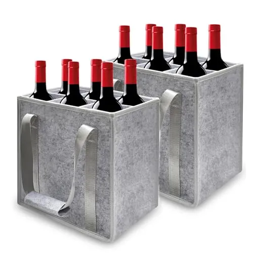 Stück Flaschentasche 6 Flaschen, Stabil Filz Flaschenträger mit Griff, Faltbarer Flaschenträger mit Trennwänden, Flaschen Einkaufstasche für Wasserflaschen, Wein und Bier