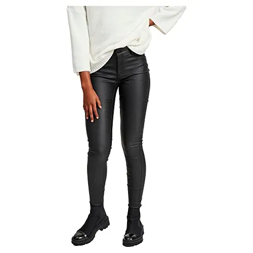 Vila Clothes Damen Slim Hose VICOMMIT RW New Coated - NOOS 14036194, Schwarz, Gr. 38 (M) - Damen-Hosen, perfekte Slim Fit Jeans für einen eleganten Look, betont die Beine und bietet hohen Tragekomfort.