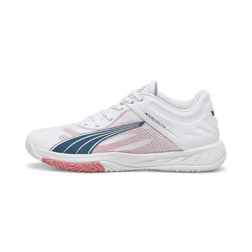 PUMA Unisex Accelerate Turbo W+ Indoor Court Shoe, White Ocean Tropic Passionfruit, 37.5 EU