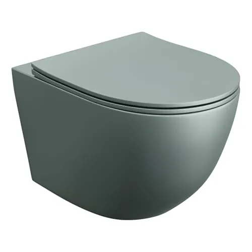 LAVITA Wand-WC Hänge Toilette mit WC-Sitz Toilettendeckel mit Absenkautomatik & Metallscharniere Spülrandlos Hängend Toilettenbecken Sinto Grey 365x490x395 mm Grau