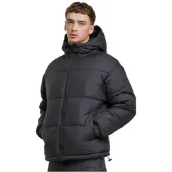 Urban Classics Basic Puffer Jacket with Hood Black, 4XL - Funktionsjacken mit Kapuze, warm und stylisch für kalte Tage, ideal für Freizeitaktivitäten und casual Looks.