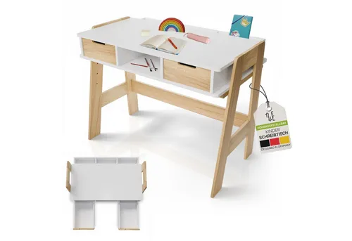 Juskys Kinderschreibtisch Fietje - Höhenverstellbarer Kinderschreibtisch aus Holz mit viel Stauraum, ideal für wachsende Kinder und kreative Lernumgebungen.