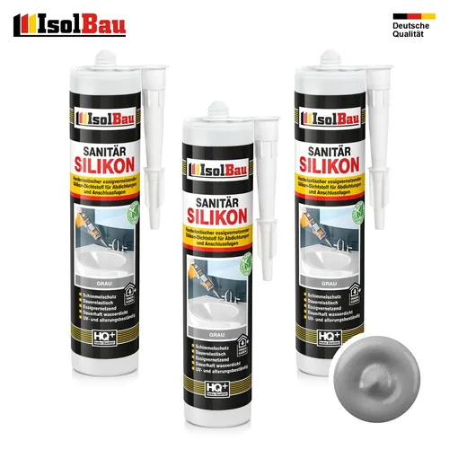 Sanitär Silikon Grau 3 x 300 ml Dichtstoff Abdichten Bad Kleben Küche Dusche