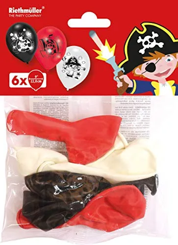 Balloon 6pk 22.8cm Pirate, Schwarz/Rot/Weiß