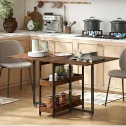 Klapptisch Holz Braun Mit Ablagen, Ausklappbarer Esstisch Für 2-4 Personen, 133,4x80x75 Cm