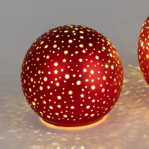 LED Deko Kugel STARS Sterne rot zum stellen D. 10cm aus Glas Formano W25