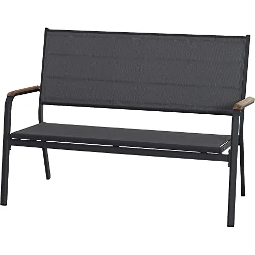 Siena Garden Tesoro Bank, matt-anthrazit Alu, Textil, Teak FSC 100% - Elegante Bank aus pulverbeschichtetem Aluminium mit bequemen Ranotex-Gewebe und nachhaltigem Teakholz, perfekt für stilvolle Gartenmöbel.