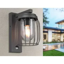 LED Außenwandleuchte mit Bewegungsmelder - Laterne Anthrazit für Balkon & Garten - Lampen mit rustikalem Design und praktischem Bewegungsmelder, ideal für Eingangsbereiche und Terrassen. Wetterfest aus Aluminium, IP44, inklusive 1x E27 LED, 806 Lumen warmweiß.