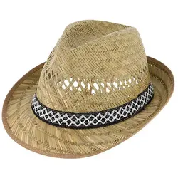 Fiebig Strohhut Strohhut Trilby Erntehut mit gemustertem Band gelb 55