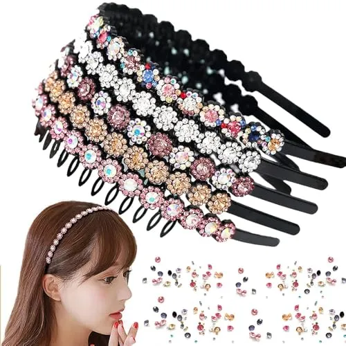 Stücke Strass Haarband, Kristall Seite Modische Haarreife, Elastisches Haarband, Einfaches Strass-Stirnband, Kristall Kopfkette, Haarschmuck Haarreif, für Damen, Frauen, Mädchen 5