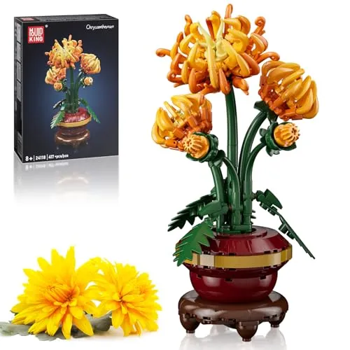 Mould King 24118 Klemmbausteine Pflanzen Blumen Chrysantheme Blumen Bausteine für Mädchen mit Vase Künstliche Blumenstrauß Bauspielzeug Kreatives Geschenk für Erwachsene(417 Teile)