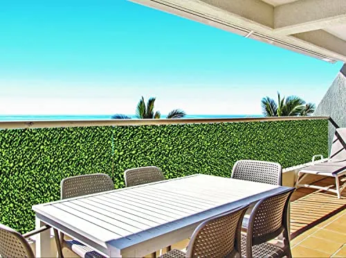 Deco4Me Balkon Sichtschutz ohne Bohren 90 x 500 cm, Buchsbaum (1811P), mit Ösen