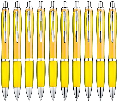 Libetui Set 10 Kugelschreiber ergonomische gelbe Kulis blaue Tinte rutschfeste Griffzone Großraumine Schwarz Druckkugelschreiber blauschreibend Kuli Gelb